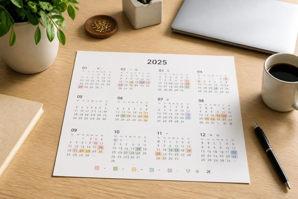 téléchargez gratuitement notre calendrier 2025 à imprimer au format pdf, incluant tous les jours fériés et les vacances scolaires pour mieux organiser votre année.