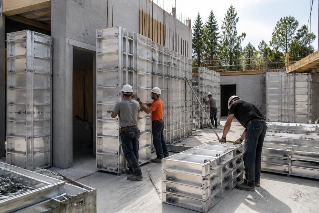 découvrez nos coffrages aluminium : prix compétitifs, options d'occasion et solutions manuportables adaptées à vos chantiers pour faciliter vos travaux de construction.